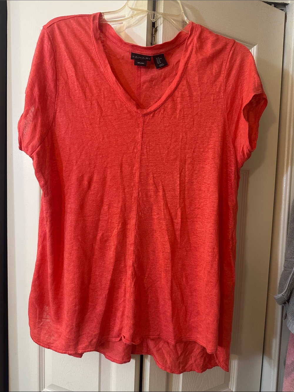 Tahari Women's Short-Sleeve V-Neck Tee in Coral
